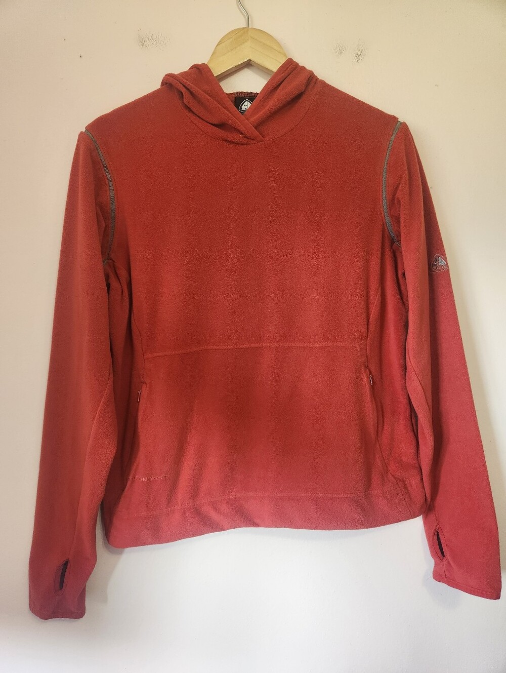 Vintage Y2K Nike ACG Red Therma-FIT Pullover Fleece Hoodie Thumbholes Size L
